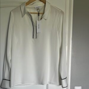 Calvin Klein White Blouse with Black Trim